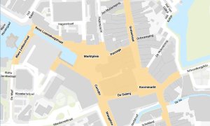 Het voetgangersgebied bestaat uit de gebieden: Grotestraat, Koornmarkt, Marktplein, Rosa Luxemburgstraat, Waagplein, De Gallerij, Corridor